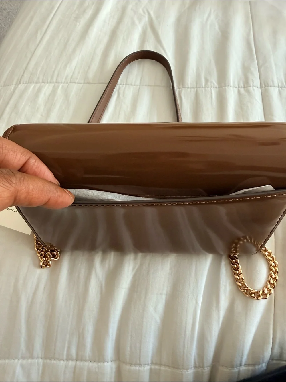 Tory Burch Emerson Smooth Chain Wallet in Rich Walnut